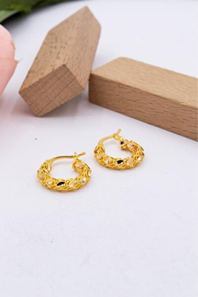 latif kuyumcu 22 Ayar Altın Küpe Pullu Model Kalemli Halka Küpe LKKP1179