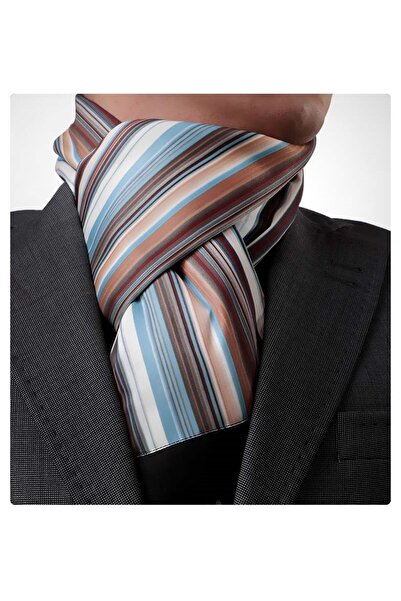 Exve Exclusive وشاح بني أزرق مخطط عموديًا على الوجهين