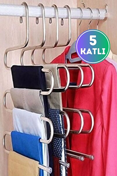 sin@rasta Metalik Dolap Içi Akıllı Krom Askı Pantolon Askısı 5 Katlı
