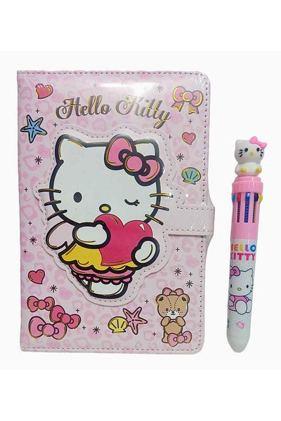 sevgi kırtasiye Hello Kitty Magnetic Cover Diary Notebook, 10 Colors Writing Head, Ballpoint Pen and Gift
