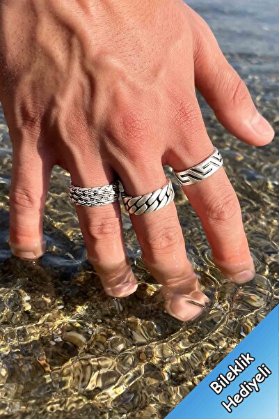 TREND COLLECTİON Hasır Zincir Titan Model Gümüş Kaplama Ayarlanabilir Erkek 3...