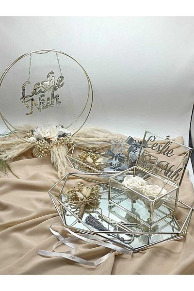 ZEKAAVM Luxury Engagement Promise Tray Set Gold Color