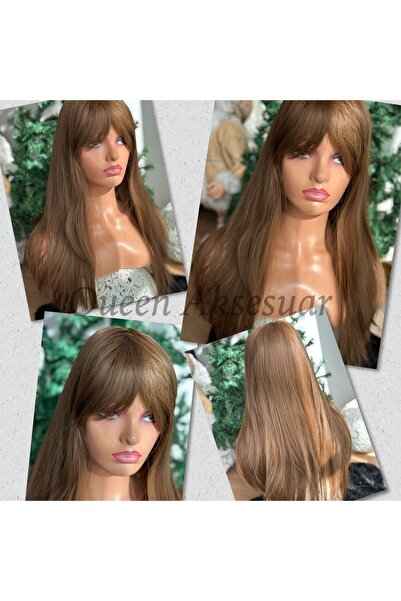 QUEEN AKSESUAR İthal fiber ısıya dayanıklı düz uzun kahküllü saç kadın peruğu...