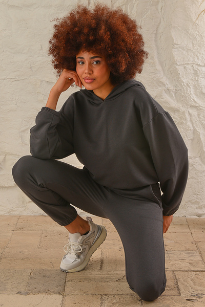 ESPİNA Γυναικείο σετ φόρμας 3 κλωστών χωρίς ανύψωση με τσέπες και κουκούλα