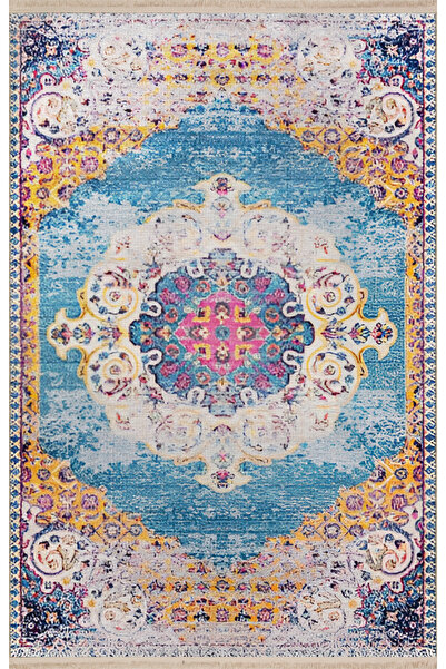 Rugs Modern Halı Blue Yellow Themed Traditional Motif Ethnic Patterned Creati...
