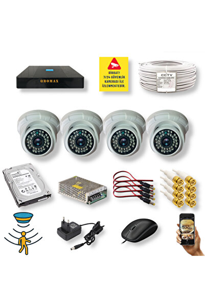 qromax 4 KAMERALI SET - HAREKET ALGILAYAN 36IR LED 5MP LENS 1080P İÇ MEKAN GÜ...