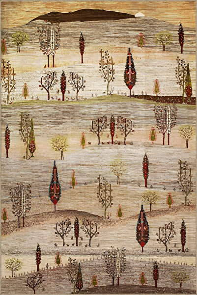 Rugs Modern Halı Bej Yeşil Temalı Sonbahar Ağaç Desenli Modern Dekoratif Halı...