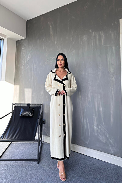 LİLA İSTANBUL διπλό πέτο Πλεκτό φόρεμα με κουμπιά στο μπροστινό μέρος του γιακά (Τυπικό μέγεθος που ταιριάζει σε μέγεθος S/M/L/XL)