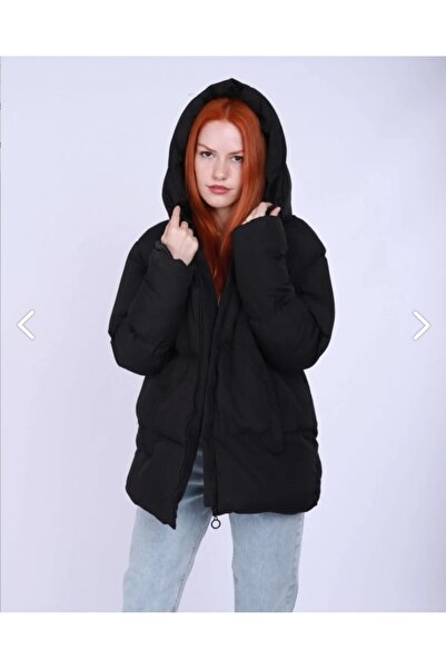 ZF BUTİK Dámský černý kabát s kapucí