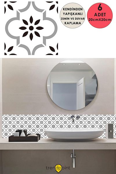 Trendpoint 6 Pieces 20cm×20cm Self Adhesive PVC Stickr Wall Floor Covering Kitchen Bathroom Decorsyn