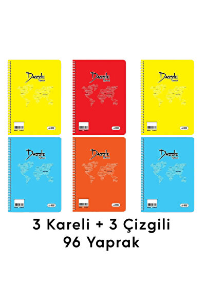 İkra Kırtasiye 6 Adet 96 Yaprak Spiralli Kaliteli Defter Seti - Kareli ve Çiz...