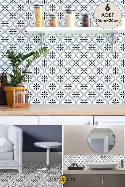 Trendpoint 6 Pieces 20cm×20cm Self Adhesive PVC Stickr Wall Floor Covering Kitchen Bathroom Decorsyn