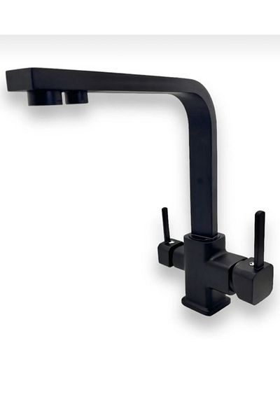 İSAOĞLU YAPI Black Kitchen Faucet Sink Faucet with Purifier Square Armature Suitable for Purifiers Matte Black
