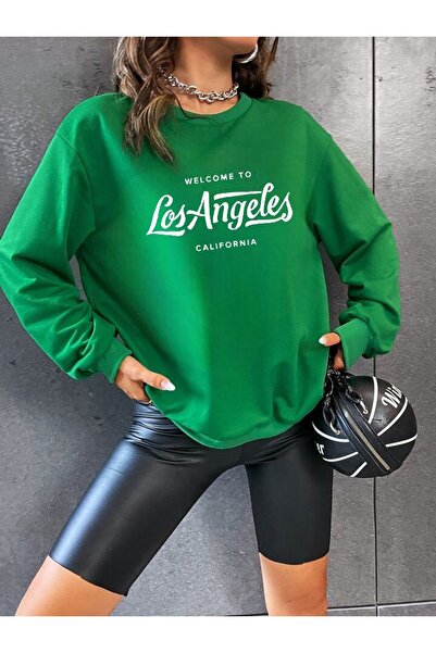 BENROMA Φούτερ με λαιμόκοψη με στάμπα χαρακτήρων Los Angeles, 3 νήματα, χτενισμένο βαμβάκι, unisex