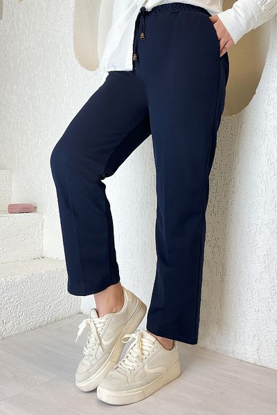 InStyle Kalhoty z dvojité tkaniny Lycra s elastickým pasem – tmavě modrá