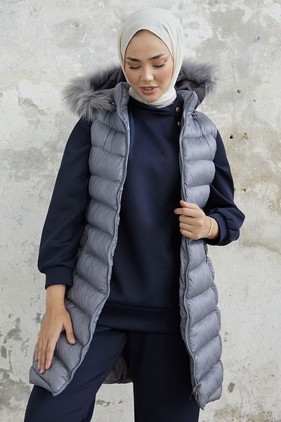 InStyle Axel Hooded Puffer Vest - Gray