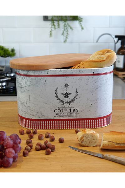 EVLE Er003-4o Country Bakery Patterned Wooden Covered Bread Dish 11 Lt