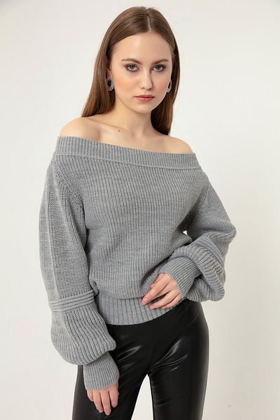 Lafaba Grauer Strickpullover für Damen mit U-Boot-Ausschnitt