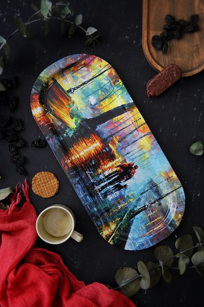 EVLE Ef168-04 Afremov Venice Patterned Oval Tray 16x35 Cm