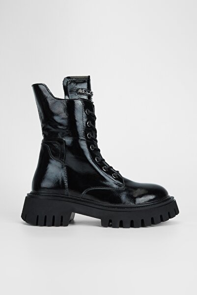 Valmenti Kadın Siyah Rugan Hakiki Deri Casual Bot