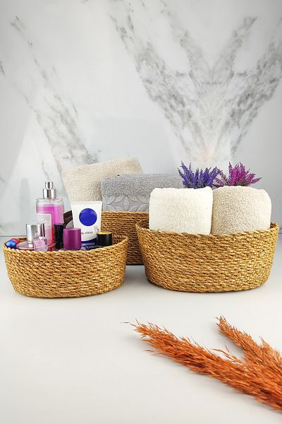 Digithome 3 τεμάχια Wicker Bathroom and Makeup Organizer Basket Oval Organizer Καφέ - Pnl-ph22 S/3 C1-1-100