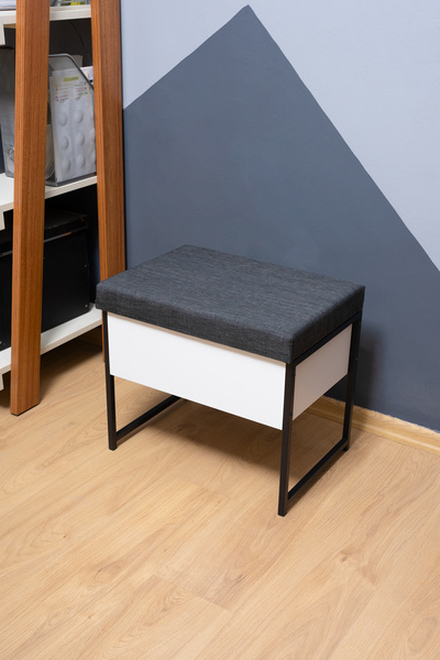 Milonsa Metal Ayaklı Puf Ayakkabı Giyme Oturağı Dekoratif Sandıklı Ayakkabı Malzeme Dolabı Çok Amaçlı Puf