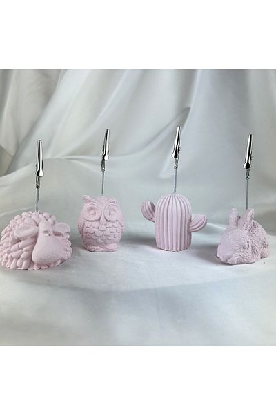 oasis decoration Pink Pearl Lamb, Owl, Rabbit and Cactus 4 Pieces Note Holder Set