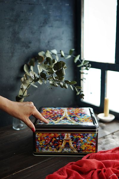 EVLE Ef029-02 Afremov Paris Patterned Square Metal Storage Container 24x24 Cm