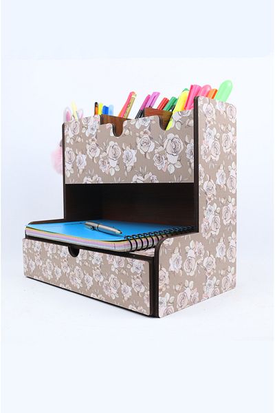 kutuTR Wooden VIP Notpa Desktop Pen Holder Organizer Assembled