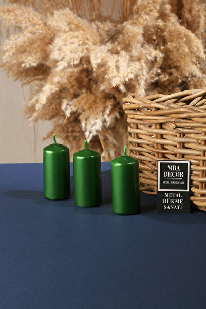 Green 3-Piece Candlestick Bar Candle Bright Candle Metallic Coated Body 1. Quality 3.5 cm x 8 cm