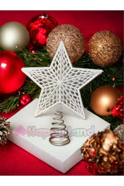Happyland Christmas Pine Tree Ornament Luxury Christmas Tree Peak Star 25cm Footed White New Year Ornament