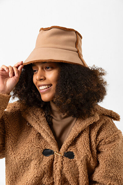 MARBERRY قبعة نسائية - دلو من جلد الغزال الجملي والتيدي القطيفة