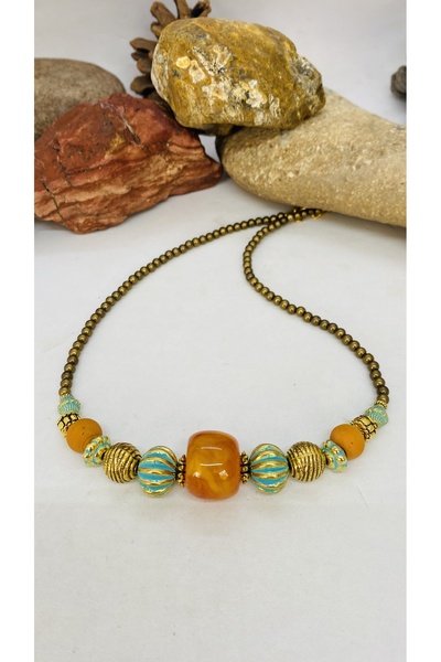 Porsuk Alternatif El yapımı cam boncuk pirinç aparatlı kadın kolye