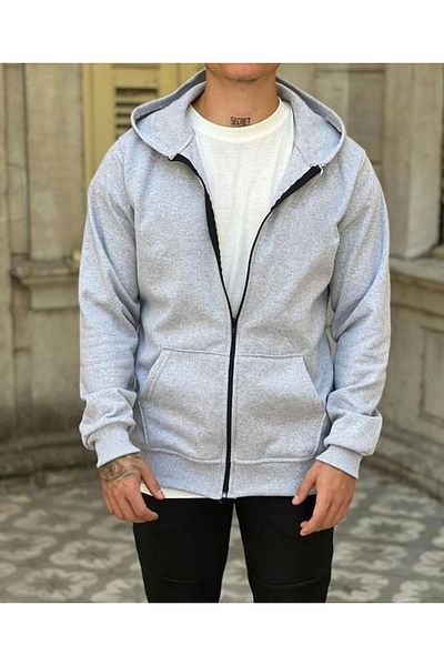 Fifty Color Hooded Zippered Gray Jacket Cardigan with Fleece Inside