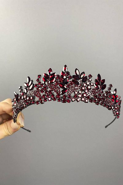 Hobigram Burgundy Selur Leaf Model Henna și Coroana de Mireasă – Coroană, Piatră de Cristal, Model Elegant, Coroana de Mireasă – Coroană – Coroană