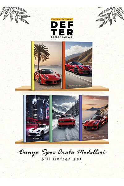 YAPAY ZEKA SANAT Caiet din 5 bucăți World Sports Cars 48 FOI 96 FIECARE SET 3-1