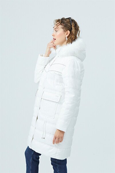 Moodbasic Mb18.62 Taşlı Baskılı Mont - Beyaz