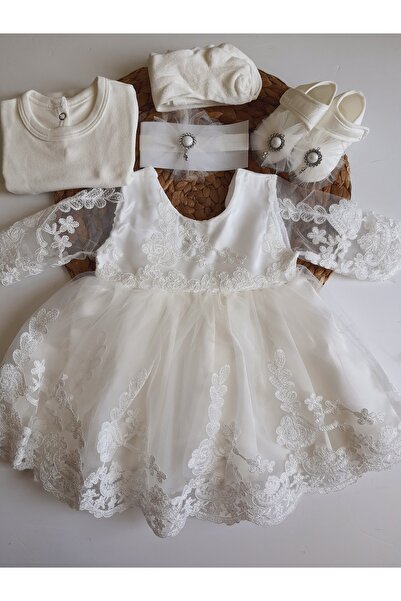 PİLEKİ BABY 0 6 Ay Uzun Kol Dantelli Bebek Mevlüt Elbisesi , Özel Gün , Doğumgünü