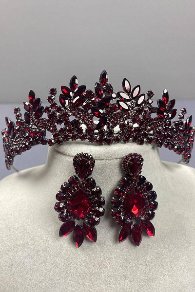 Hobigram Set de coroană de mireasă și cercei cu trei navete model Selur Leaf – Coroană, piatră de cristal, model elegant – Coroană
