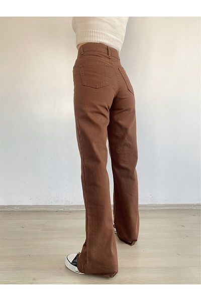 Trn JNS Paris Pantaloni de blugi din denim maro cu talie foarte înaltă pentru femei