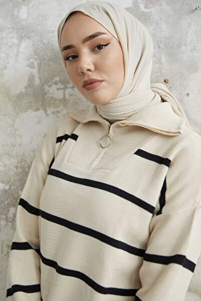 InStyle Πλεκτό πουλόβερ Maroya ριγέ - Εκρού