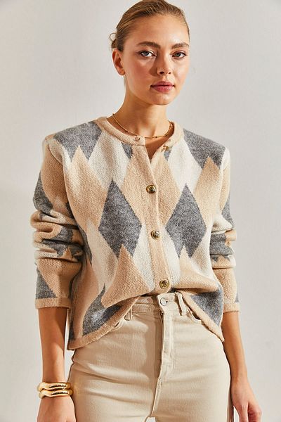 Bianco Lucci Dámský pletený cardigan s diamantovým vzorem