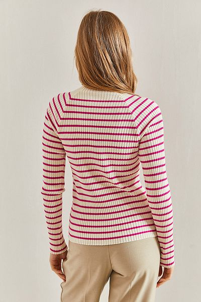Bianco Lucci Women's Striped Turtleneck Sweater