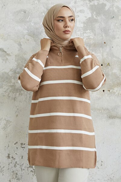 InStyle Πλεκτό πουλόβερ Maroya ριγέ - Camel