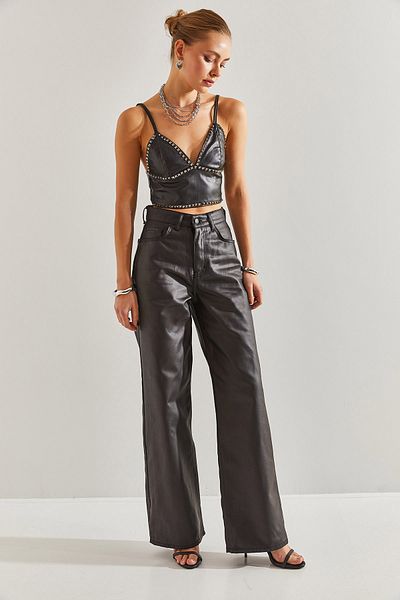 Bianco Lucci Beschichtete Palazzo-Hose für Damen