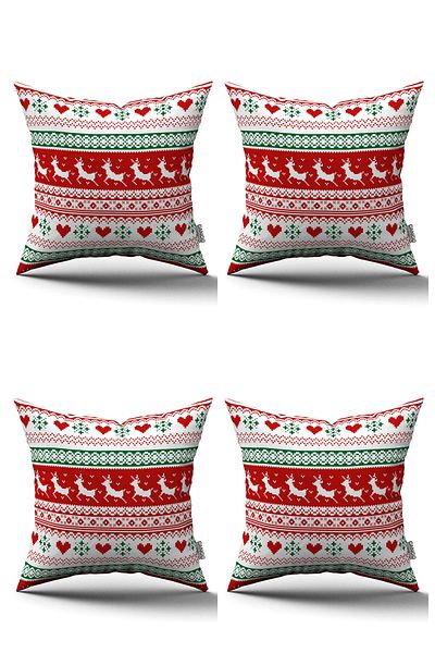 Cango Home Red New Year Themed Digital Printed Throw Pillow Pillow Case Set of 4 4Kmbs-Cgh224