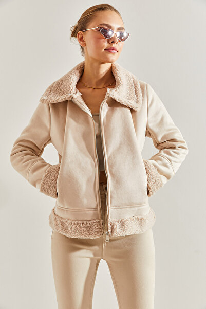 Bianco Lucci Dámský semišový plyšový kabát