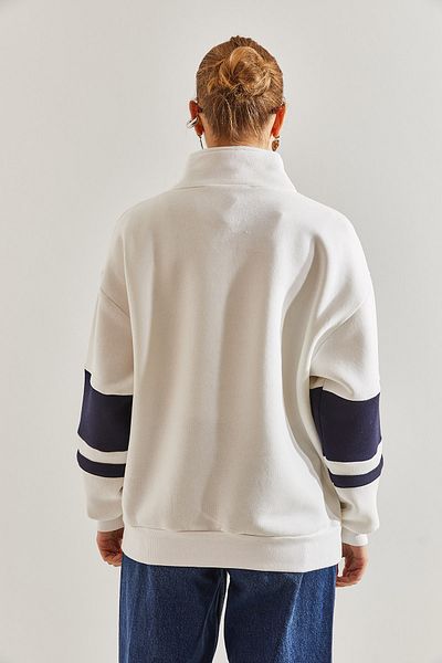 Bianco Lucci Bedrucktes Oversize-Sweatshirt mit Rollkragen und Reißverschluss für Damen