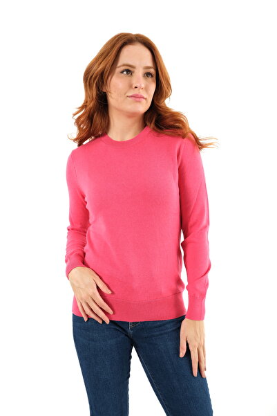 Trist Star Fuşya %100 Organik Pamuk Bisiklet Yaka Triko Kazak Bluz Trıst-6101