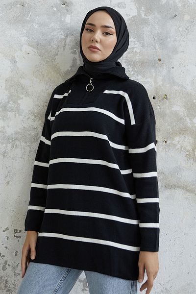 InStyle Pruhovaný pletený svetr Maroya – černý